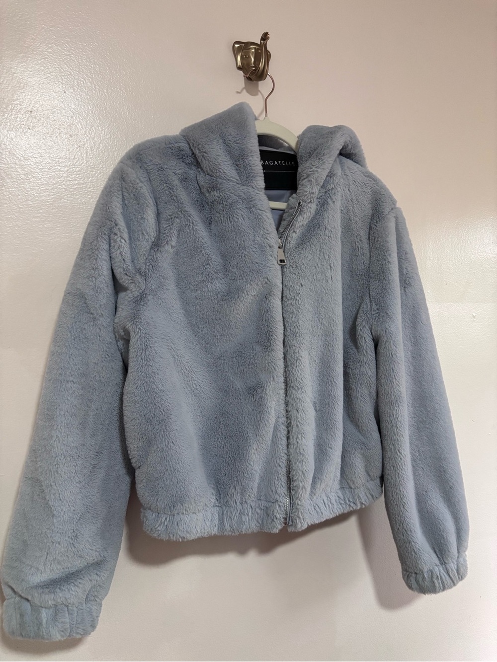 bagatelle Soft Light Blue Plush Hooded Puffer Jacket